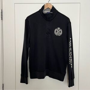 Tommy Hilfiger Sweater Pullover Mens Medium Black 1/4 Zip Snap Button Mock Neck